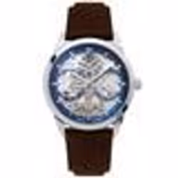 Montre Homme PIERRE LANNIER MONARCK Automatique - Cadran Squelette Bleu - Bracelet Cuir Marron 22mm