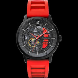 Montre Homme PADDOCK Noir Cadran Noir Bracelet Caoutchouc Rouge 22 MM