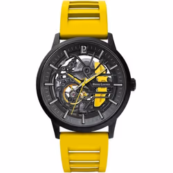 Montre Homme PADDOCK Noir Cadran Noir Bracelet Caoutchouc Jaune 22 MM