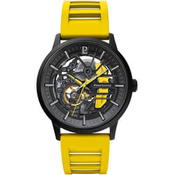 Montre Homme PADDOCK Noir Cadran Noir Bracelet Caoutchouc Jaune 22 MM