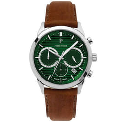 Montre Homme MONARCK Argenté Cadran Vert Bracelet Cuir Brun 22 MM