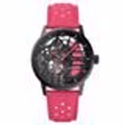 Montre Femme PADDOCK Noir Cadran Noir Bracelet Cuir Rose 20 MM
