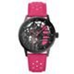 Montre Femme PADDOCK Noir Cadran Noir Bracelet Cuir Rose 20 MM