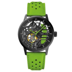 Montre Femme PADDOCK Noir Cadran Noir Bracelet Cuir Vert 20 MM