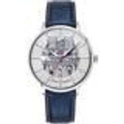 Montre Homme COEUR BATTANT Argenté Cadran Argenté Bracelet Cuir Bleu 20 MM