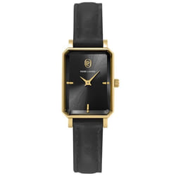 Montre Femme ARIANE Doré Cadran Noir Bracelet Cuir Noir 12 MM