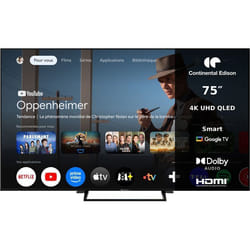CONTINENTAL EDISON - CELED75SVQLD26B6 - TV QLED UHD 4K 75 (189 cm) - SMART GOOGLE - 3xHDMI - 2xUSB
