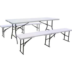 Ensemble Table de jardin pliante + 2 Bancs pliants Foldy - Blanc