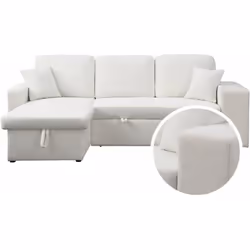 Canapé d'angle "Axel" bouclettes blanc Joignez-le fonctionnel avec l'esthétique grâce à ce canapé d'angle convertible en lin! ...