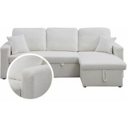 Canapé d'angle convertible/reversible avec coffre 'Alain' - 3 places - Bouclettes - Blanc