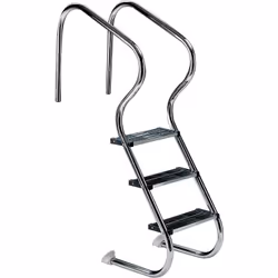 Descriptif : Echelle résidentielle pour piscine - 3 marches inox Echelle avec main courante pour piscines enterréesMarches av ...