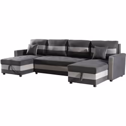 Habitat Et Jardin Canapé Panoramique Convertible Avec Coffres De Rangement "antoine" - 5 Places - Gris Foncé/ Gris Clair