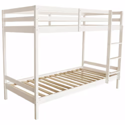 Lit superposé en bois pour enfant - 190 x 90 cm - 2 places - Blanc - Barrière de sécurité latérale Lit Superposé Enfant "Lion ...