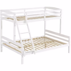 Lit superposé double - 193 x 145 x 152,5 cm - Structure : Bois de pin - - Lit 2 places en bas - Lit 1 place en haut avec barr ...