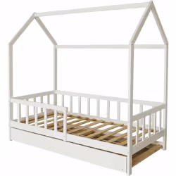 Lit enfant gigogne "Paloma" - Style cabane pour enfant 90 x 190 cm - Blanc - 2 places - Bois de pin Lit Gigogne "Paloma" - St ...