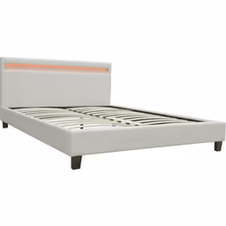 Lit en tissu bouclette "Maria" avec LED - 160 x 200 cm - Crème Le lit "Maria" est fabriqué avec un tissu bouclette de qualité ...