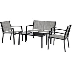 Salon de jardin bas Lino - 4 places - Gris