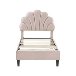 Lit Coquillage En Velours "manon" - 90 X 190 Cm - Beige