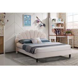 Lit coquillage en velours 'Manon' - Beige - 160 x 200 cm
