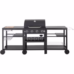 Cuisine extérieure avec barbecue à gaz 4 brûleur et 2 tables : Profitez de moments conviviaux avec notre barbecue à gaz 4 brû ...