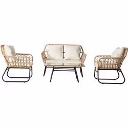 Habitat Et Jardin Salon De Jardin Rotin "melo" - 4 Personnes - Blanc/marron