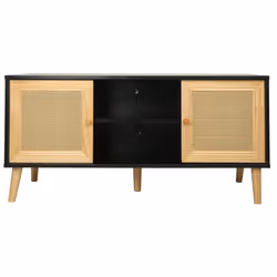 Palozi Home Meuble Tv Scandinave En Cannage "iguane" - 120 X 30 X 56.5 Cm - Noir