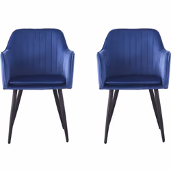 Chaise en velours avec accoudoirs Velma" - 56 x 57 x 80 cm - hauteur d'assise 48 cm - Bleu - Structure en métal - Pied fixe . ...