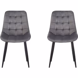 Lot de 2 chaises "Victoria" - 51 x 43 x 87 cm- Structure en métal - Pied fixe - Gris Lot de 2 chaises "Victoria" en velours - ...