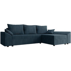 Palozi Sofa Canapé D'angle Convertible Avec Coffre "vaugirard" En Velours Côtelé - 3 Places - Bleu