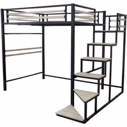 Lit mezzanine en métal avec escalier 'lena' - 140 x 190 cm - Noir