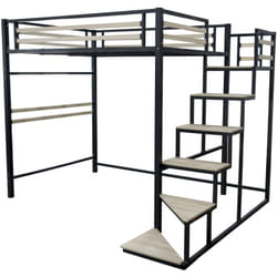 Lit mezzanine en métal avec escalier 'lena' - 140 x 190 cm - Noir