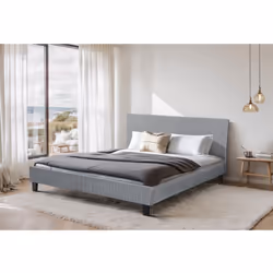 Lit en Velours Cotelé "Ambre" - 201 x 146 x 86 cm - Gris - Bois - Velours cotelé Lit en Velours Cotelé "Ambre" - 140 x 190 - ...