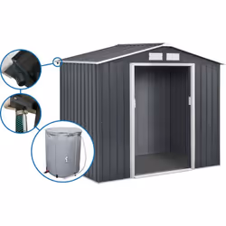 Abri de jardin métal 2.7 m² avec gouttière et récupérateur d'eau - "Vegas" : Découvrez l'Abri de jardin métal " Vegas" , un e ...