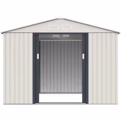 Habitat Et Jardin Nebraska, Abri en métal, Double, Toit à pignon, Gris, Acier, Beige