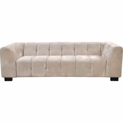 Canapé beige en velours tissu chenille 3 places "Foch" - 231 x 90 x 69.5 cm - Canapé Droit - Structure : Bois - pieds en plas ...