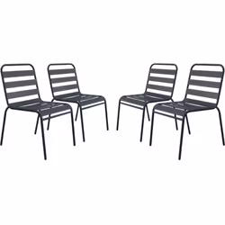 Lot de 4 chaises de jardin en métal empilables "Bilbao" - Gris Ce lot de 4 chaises d'extérieur "Bilbao" est idéal pour aménag ...