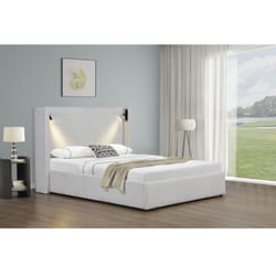 Lit double en velours côtelé avec coffre et lampe intégré 'Cortina' - 140 x 190 cm- Beige