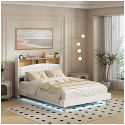Lit double led avec rangement tête de lit 'Sarah' - 140 x 190 cm - Blanc