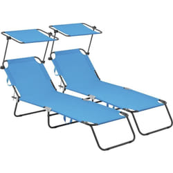Habitat Et Jardin Lot De 2 Bains De Soleil Pliable "lazy" - Avec Pare Soleil - Bleu