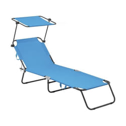 Habitat Et Jardin Bain De Soleil Pliable "lazy" - Avec Pare Soleil - Bleu