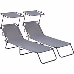 Habitat Et Jardin Lot De 2 Bains De Soleil Pliable "lazy" - Avec Pare Soleil - Gris