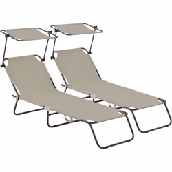 Habitat Et Jardin Lot De 2 Bains De Soleil Pliable "lazy" - Avec Pare Soleil - Taupe