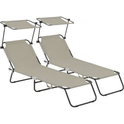 Habitat Et Jardin Lot De 2 Bains De Soleil Pliable "lazy" - Avec Pare Soleil - Taupe