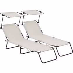 Habitat Et Jardin Lot De 2 Bain De Soleil Pliable "lazy" - Avec Pare Soleil - Beige