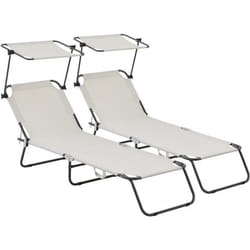 Habitat Et Jardin Lot De 2 Bain De Soleil Pliable "lazy" - Avec Pare Soleil - Beige