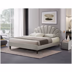 Lit double "Manon" avec tête de lit en forme de coquillage - Dimension : 206 x 69 x 116 cm - Dimension du sommier : 160 x 200 ...