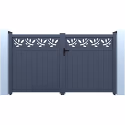 Habitat Et Jardin Portail Aluminium Semi-ajouré à Motif "maya" - 340 X 180 Cm - Gris
