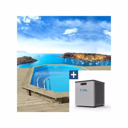 Habitat Et Jardin Piscine Bois " Miami 145 " - 4.86 X 3.36 X 1.45 M + Mini Pompe à Chaleur 3.5kw - Métal - Gris