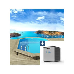 Habitat Et Jardin Piscine Bois " Miami 145  " - 4.86 X 3.36 X 1.45 M + Mini Pompe à Chaleur 3.5kw - Métal - Gris