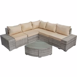 Canapé d'angle de jardin "Milo" - 5 places - Dimensions canapé : 238/238 x 79 x 71 cm - Dimensions table : 70 x 70 x 35 cm -  ...